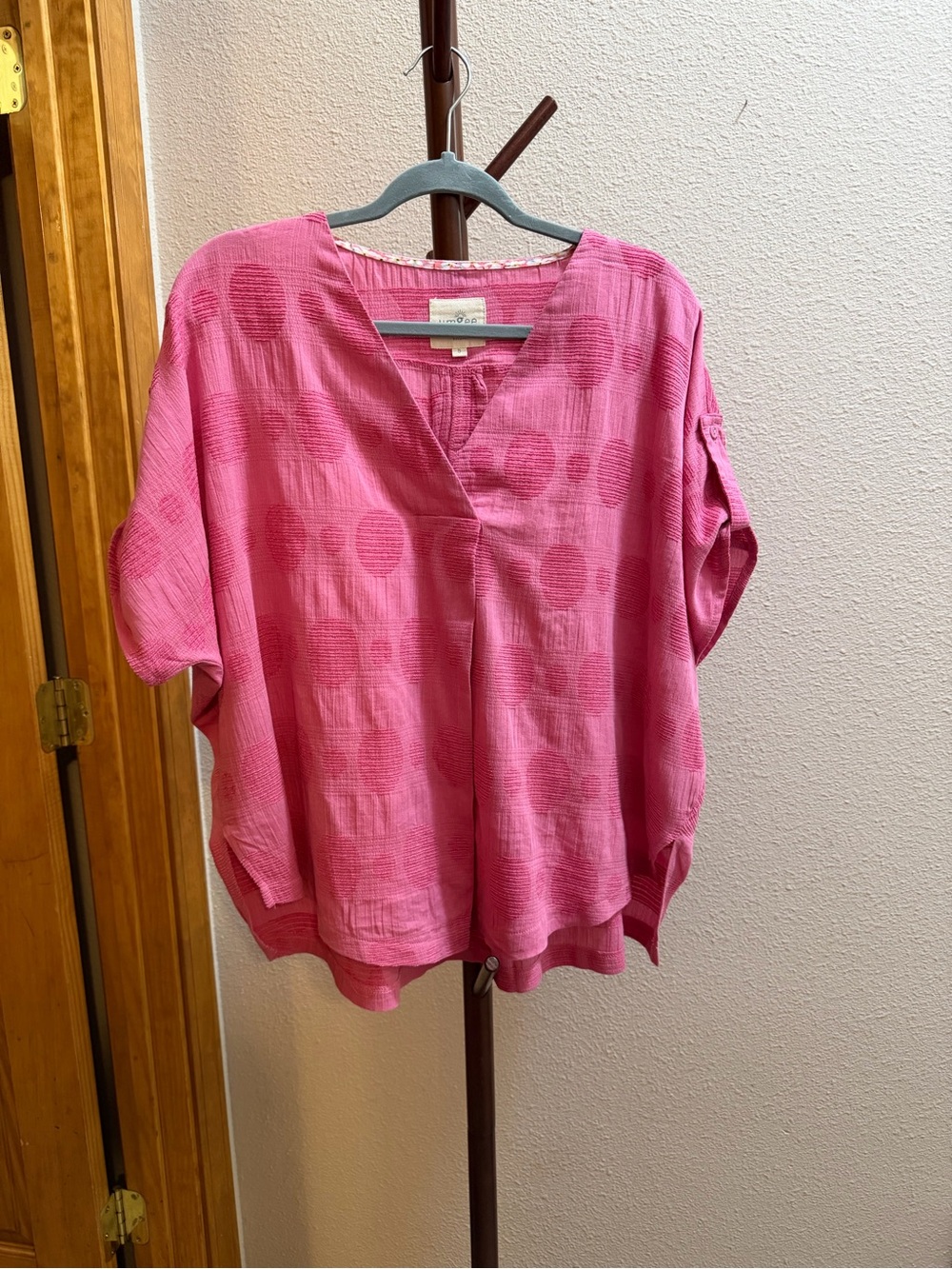 Umgee Hot Pink Textured Dot V-Neck Tunic